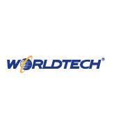 Worldtech logo before the change: horizontal wordmark with globe glyph